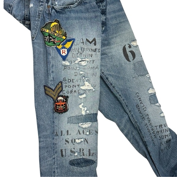 Polo Ralph Lauren Varick Slim Straight Jeans Military Patches Distressed 38 x 32 - Picture 7 of 16